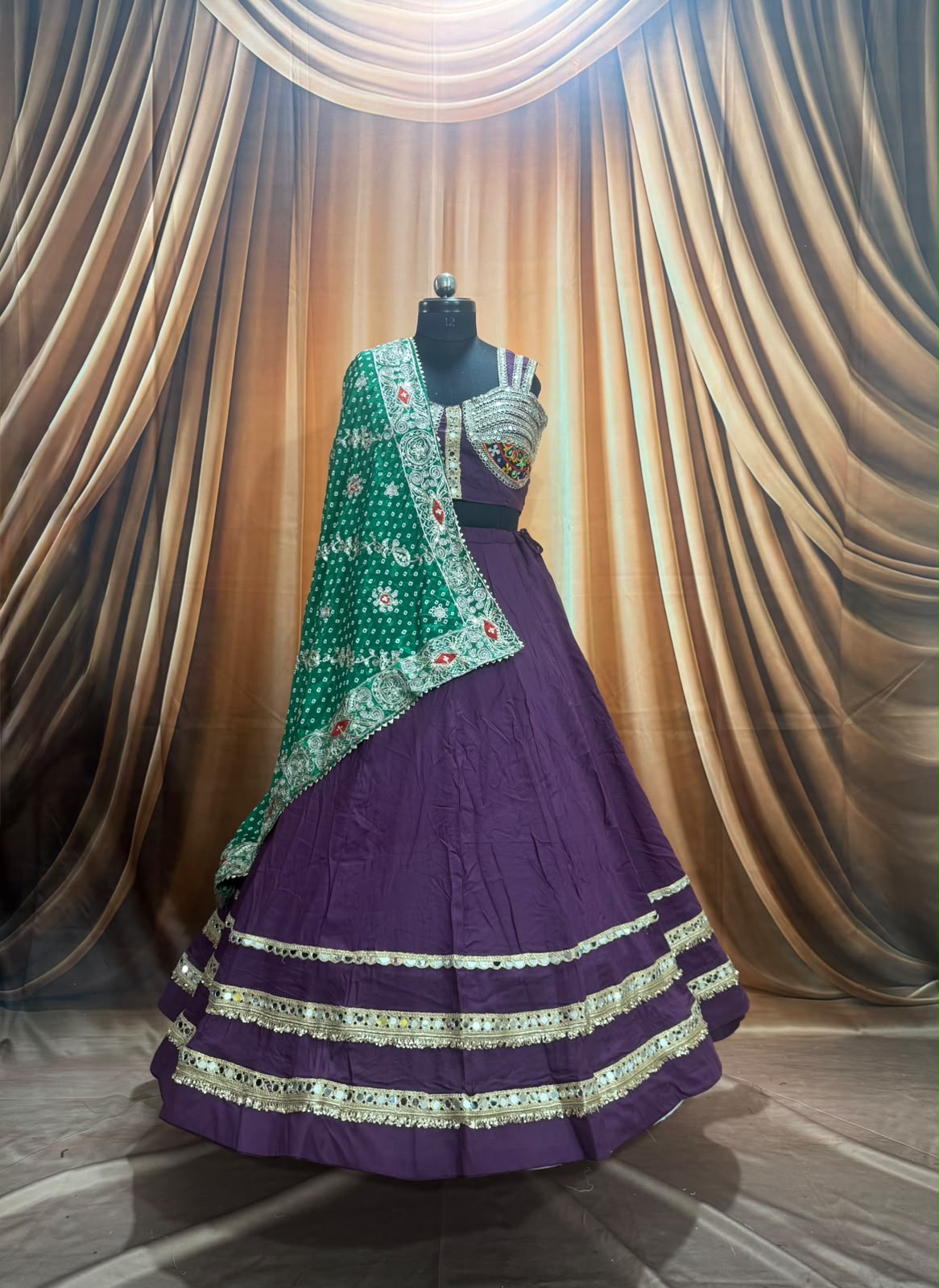 Spaghetti Style Blouse With Mirror Work Border Chaniya Choli - Image 13