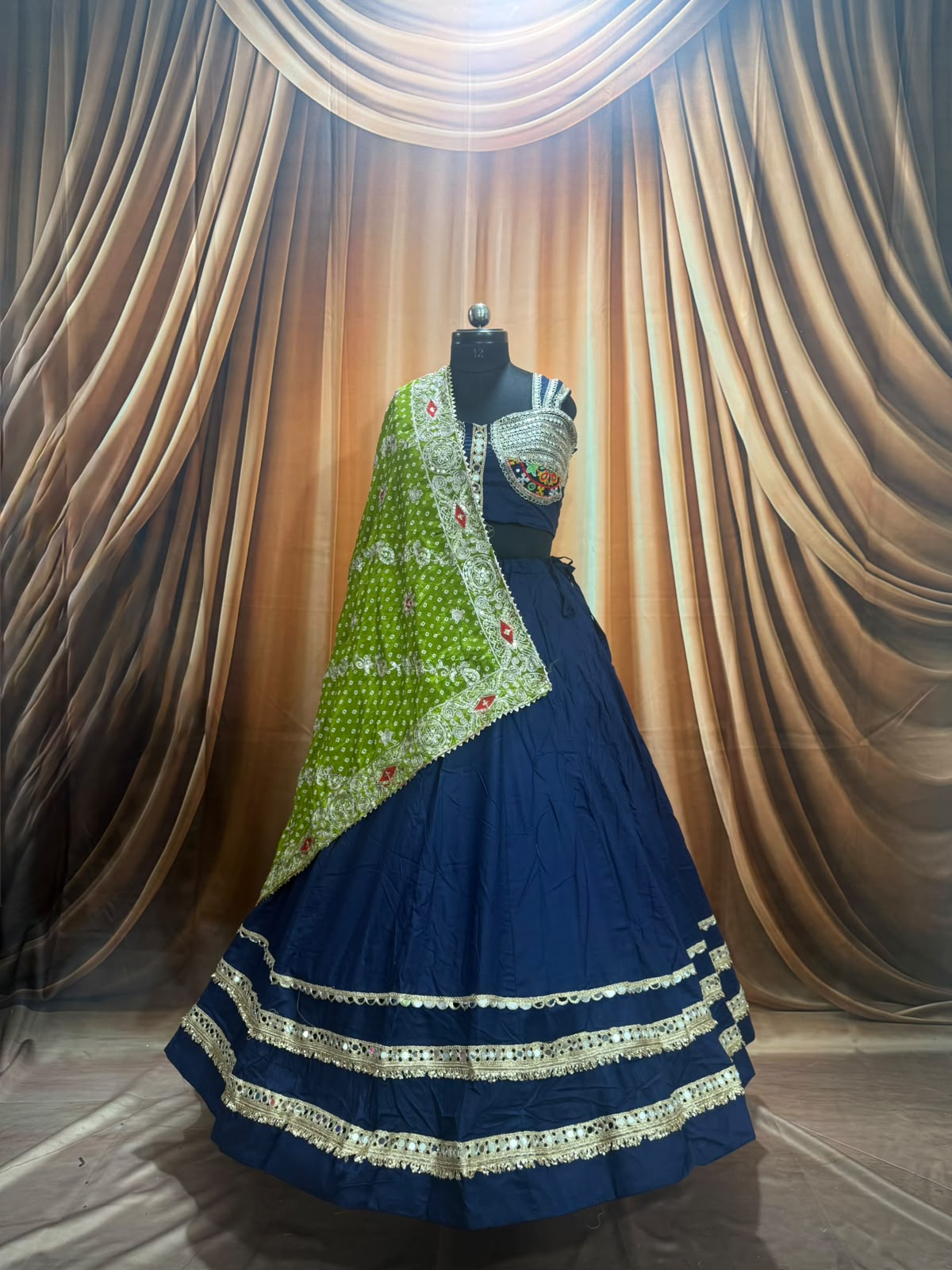 Spaghetti Style Blouse With Mirror Work Border Chaniya Choli - Image 16