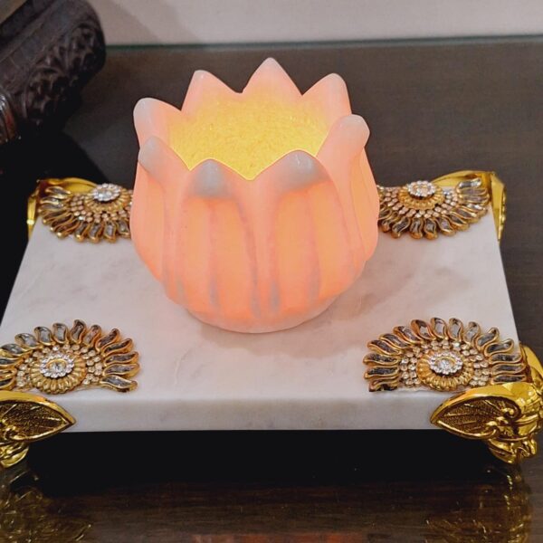 Embellishment chawki with marble lotus diya