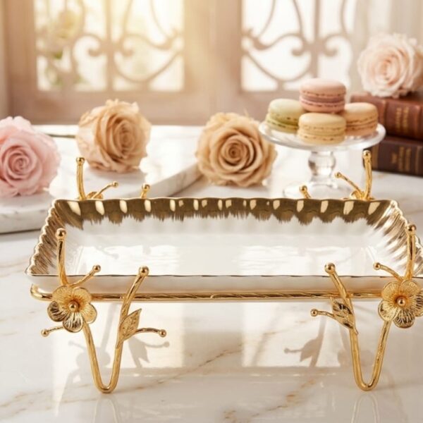 Porcelain platter with beautiful metal stand