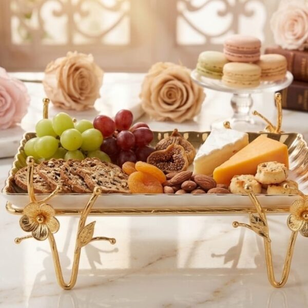 Porcelain platter with beautiful metal stand