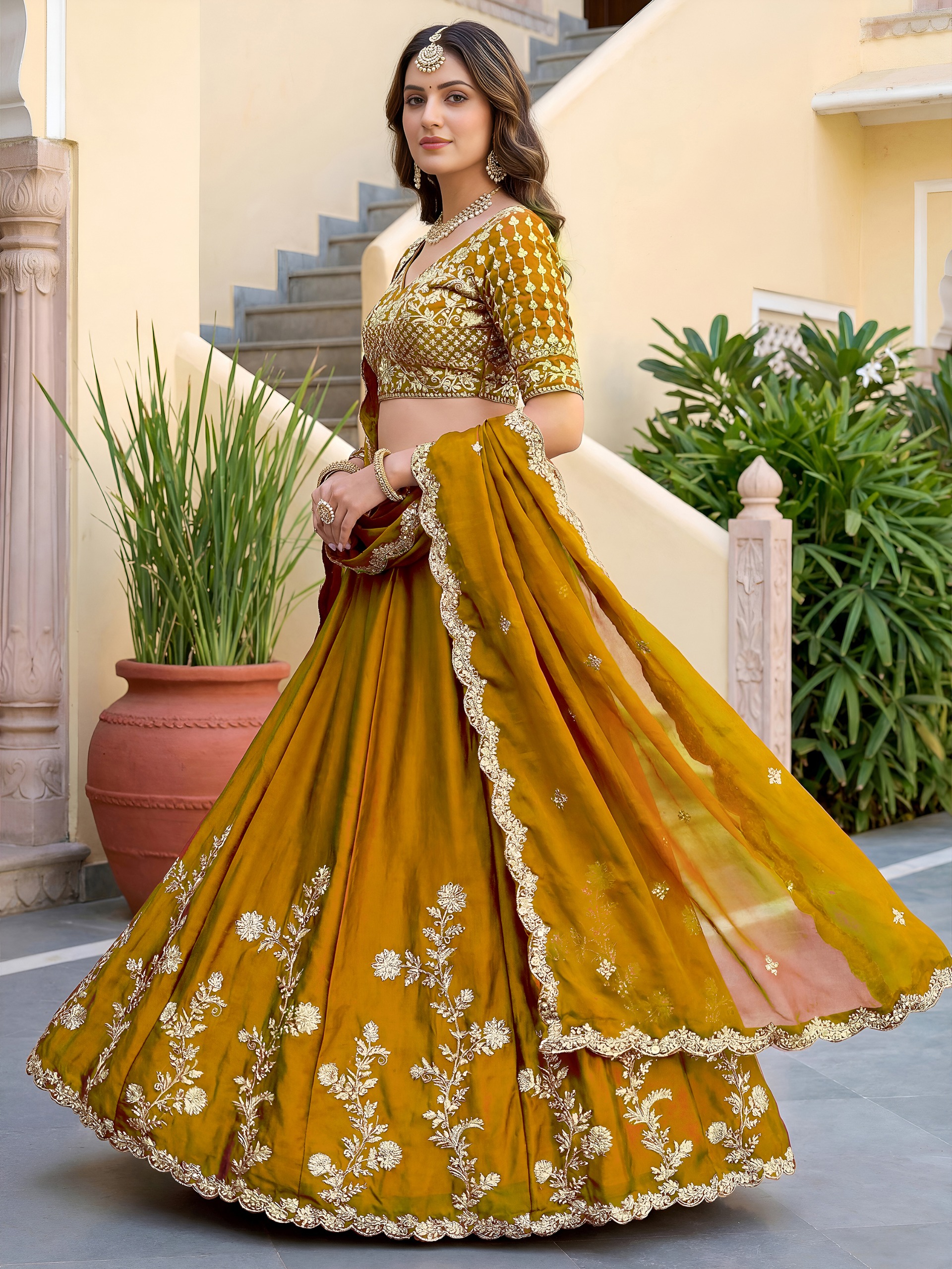 Mustard Gold Garden Glow Lehenga - Image 3