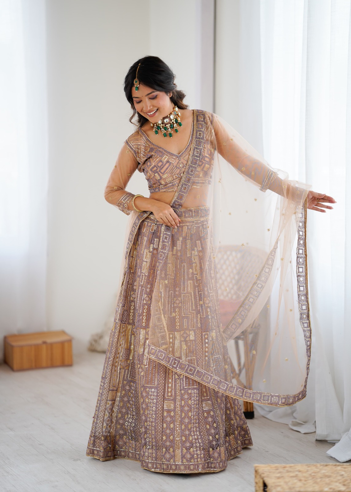Premium Soft Butterfly Net Lehenga Embellished Work - Image 5