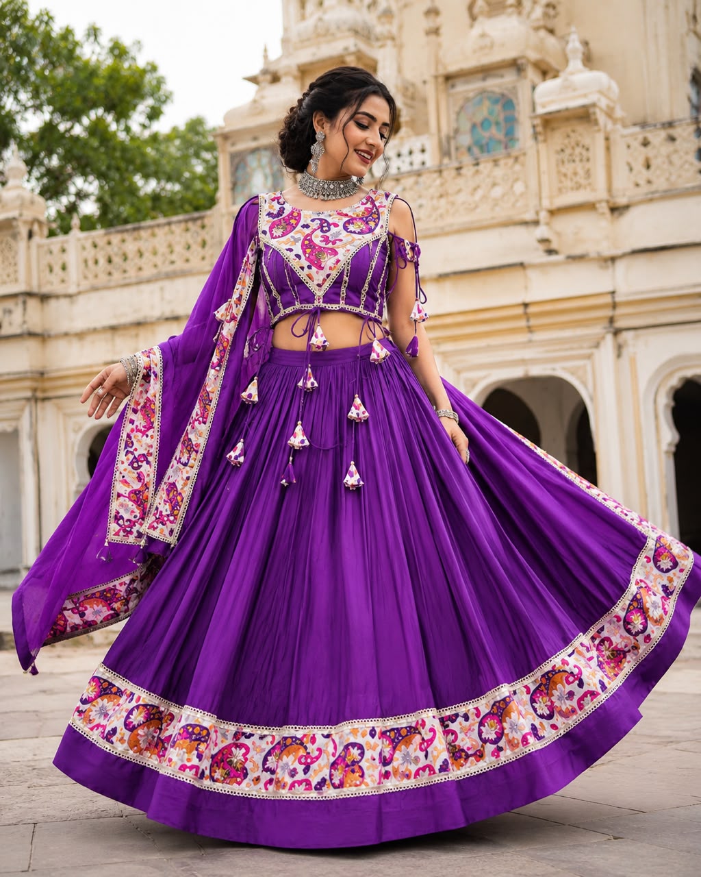 Spaghetti Fancy Double Blouse Position Designer Chaniya Choli - Image 2