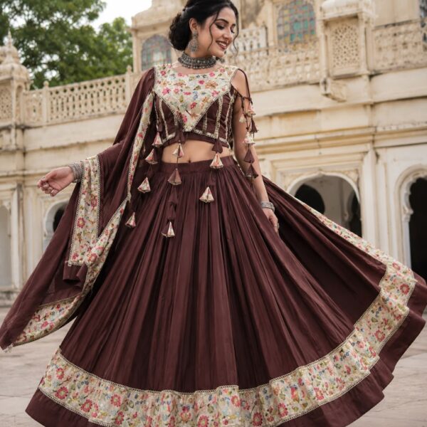 Spaghetti Fancy Double Blouse Position Designer Chaniya Choli