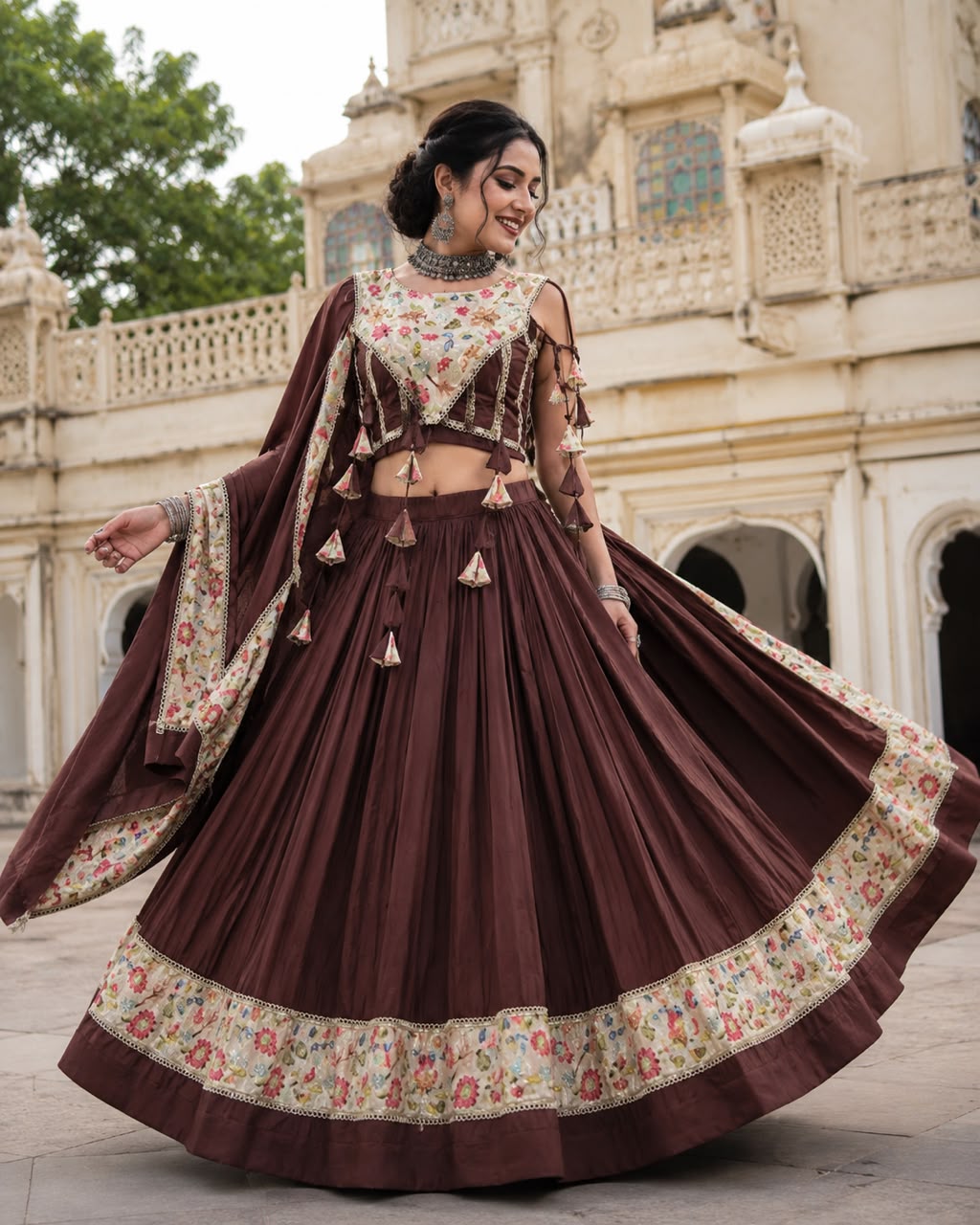 Spaghetti Fancy Double Blouse Position Designer Chaniya Choli