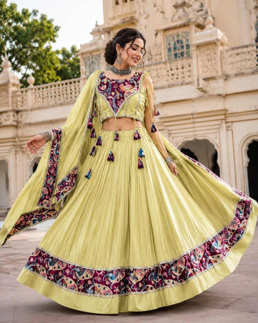 Spaghetti Fancy Double Blouse Position Designer Chaniya Choli - Image 4