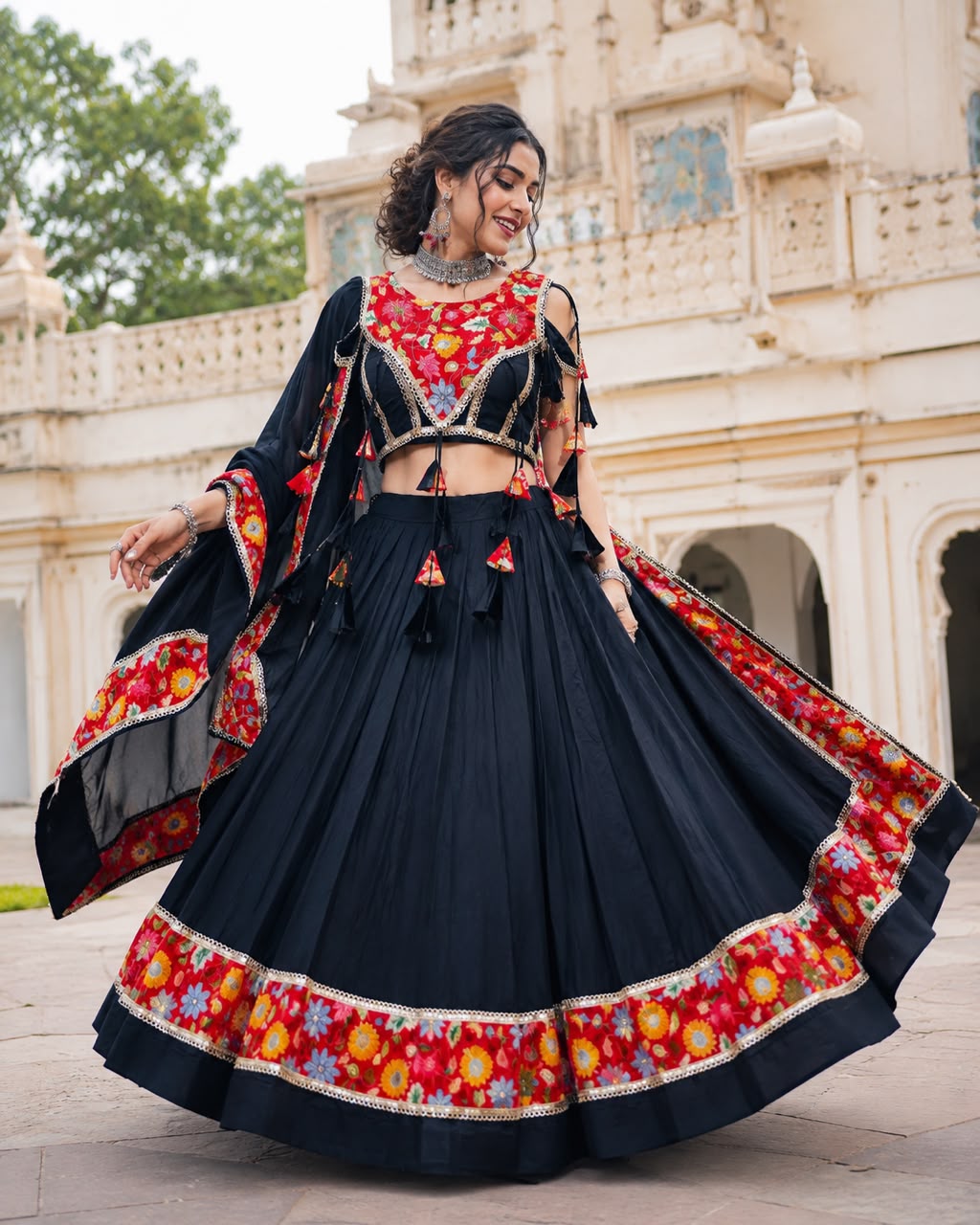 Spaghetti Fancy Double Blouse Position Designer Chaniya Choli - Image 5