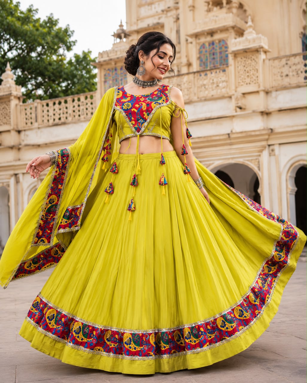 Spaghetti Fancy Double Blouse Position Designer Chaniya Choli - Image 7