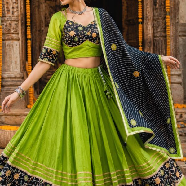Heavy Rayon Cotton Lehenga Work With Gota Lace