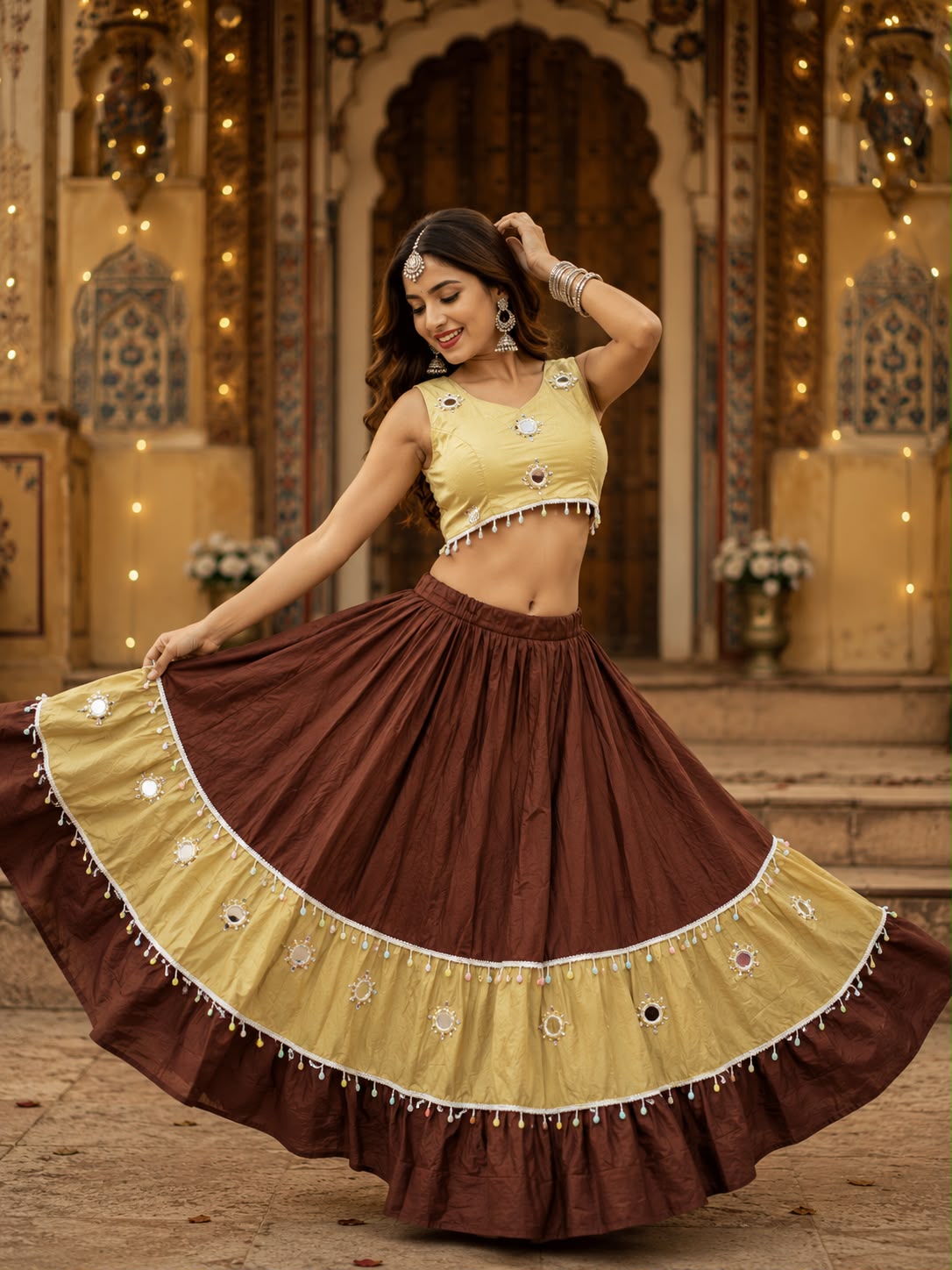 Real Mirror Lace Skirt With Designer Kodi Blouse