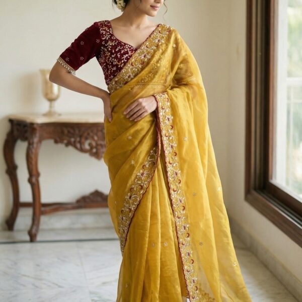 Pure Zimmy Choo Satin Saree With C-Pallu Work