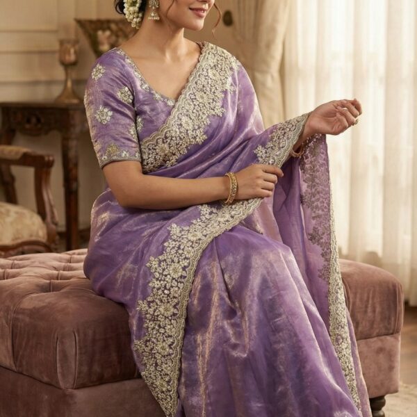 Pure Fendy Satin Silk Saree With White Coding