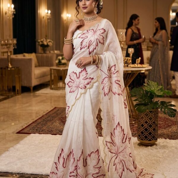 Smooth Organza Tabi saree with printed design