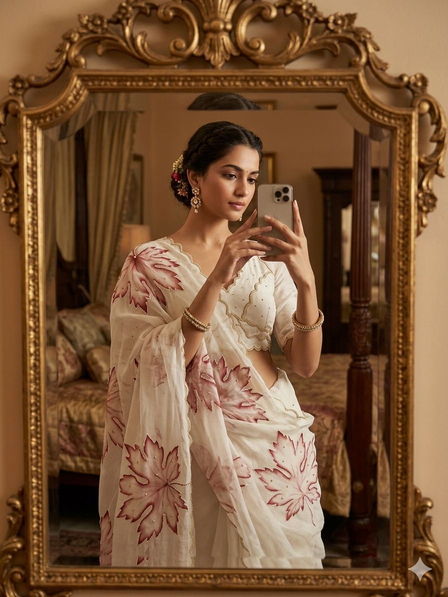 Smooth Organza Tabi saree with printed design - Image 2