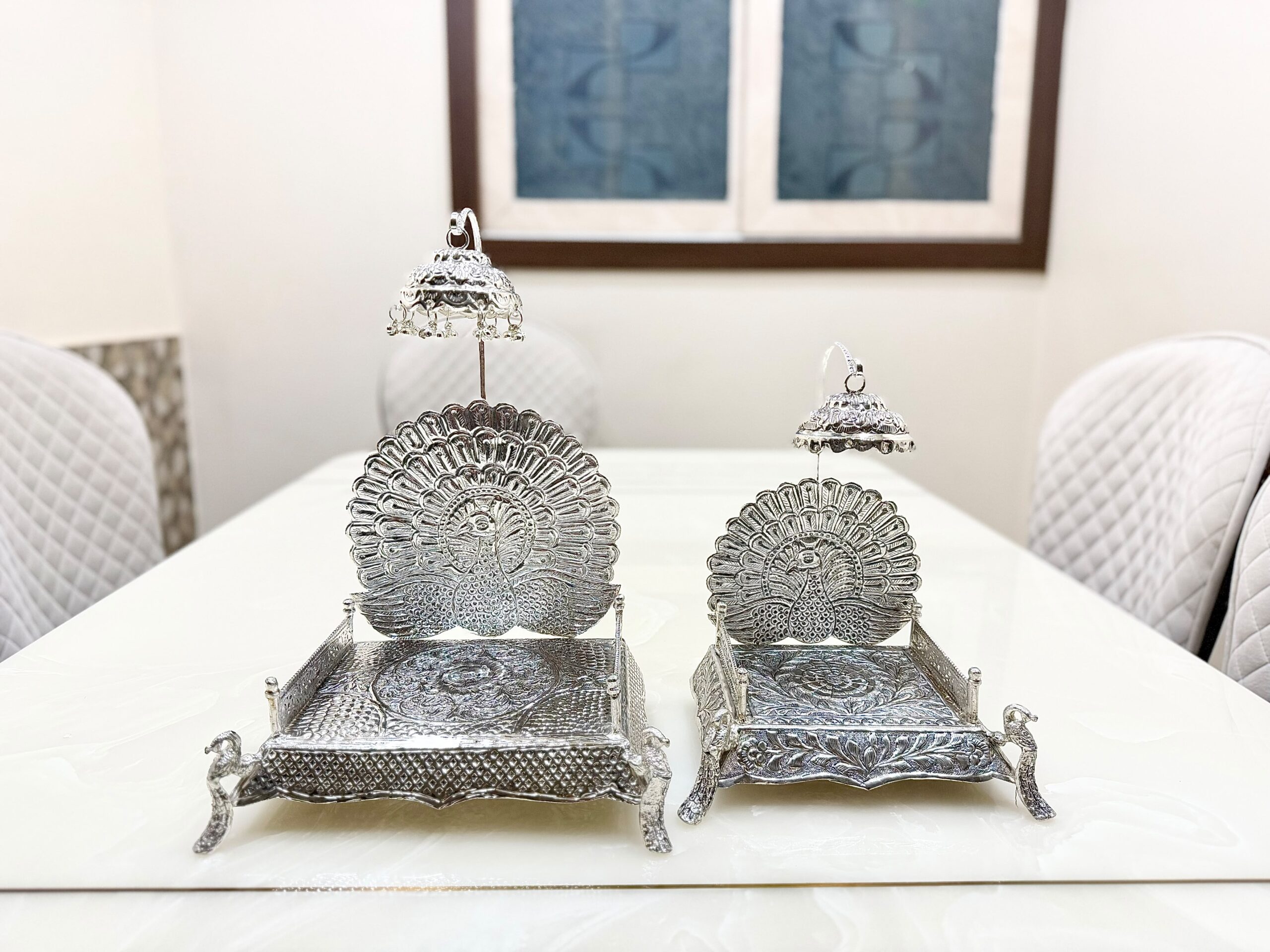 German silver hand engraved singhasan - Image 4