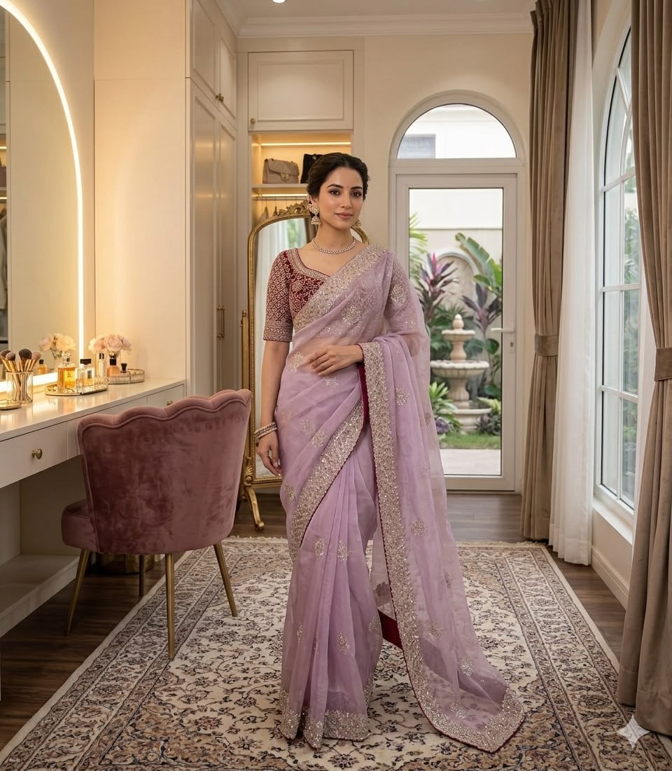 Premium moss chiffon lightweight Saree - Image 2