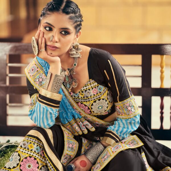 Sky Blue Rayon Lehenga with Embroidery Work
