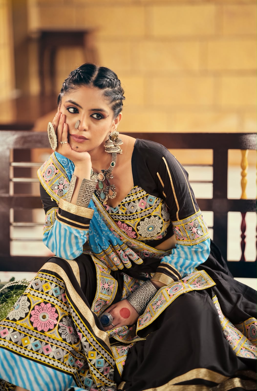 Sky Blue Rayon Lehenga with Embroidery Work