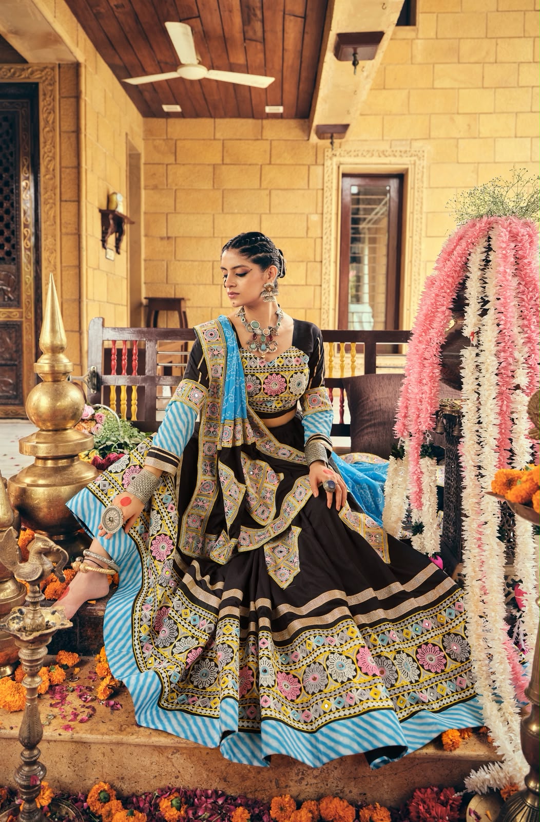 Sky Blue Rayon Lehenga with Embroidery Work - Image 2