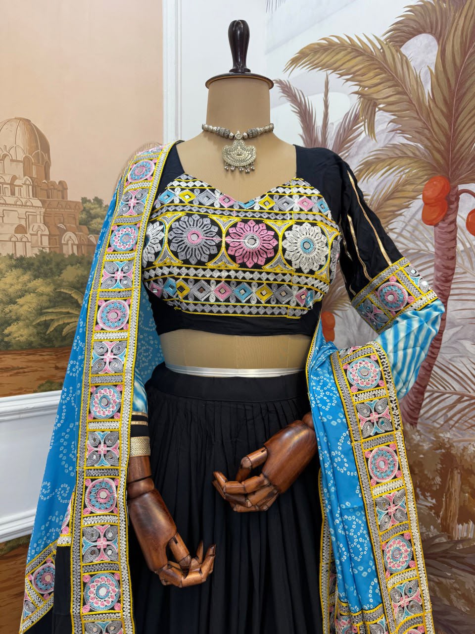 Sky Blue Rayon Lehenga with Embroidery Work - Image 5