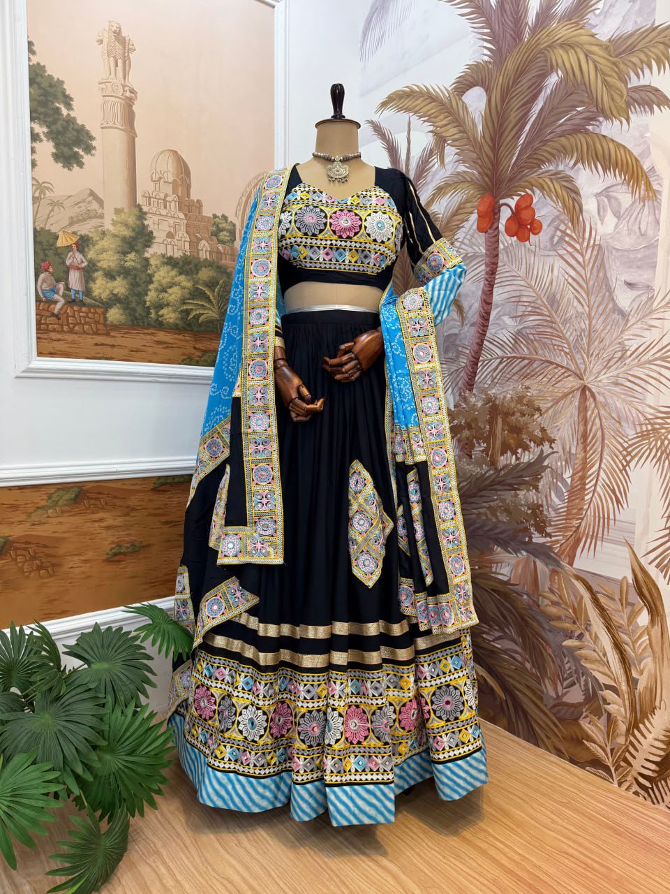 Sky Blue Rayon Lehenga with Embroidery Work - Image 4