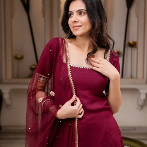 Blood Red Faux Georgette Suit Set