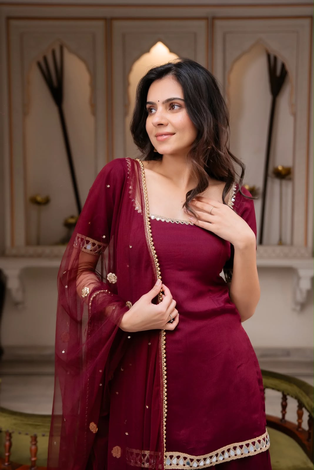 Blood Red Faux Georgette Suit Set