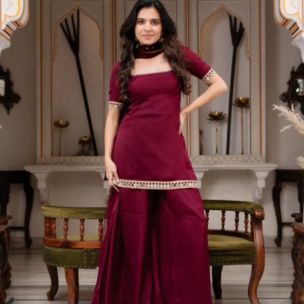 Blood Red Faux Georgette Suit Set