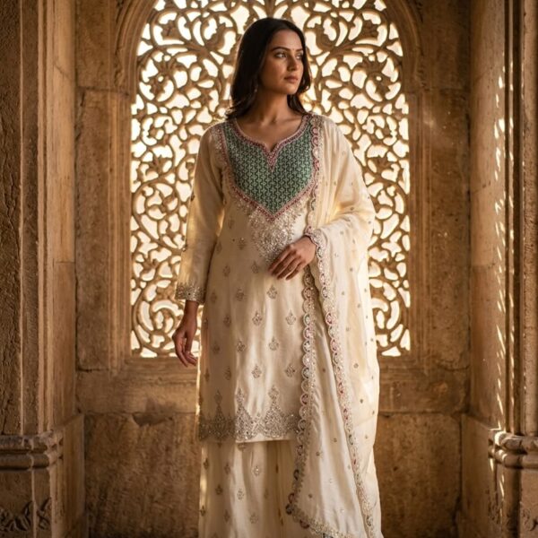 Chinon Silk Embroided Kurti Set with Work