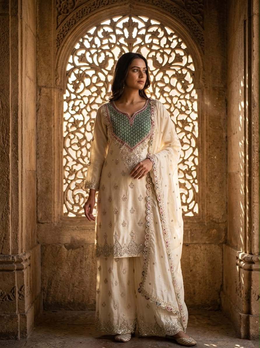 Chinon Silk Embroided Kurti Set with Work - Image 2