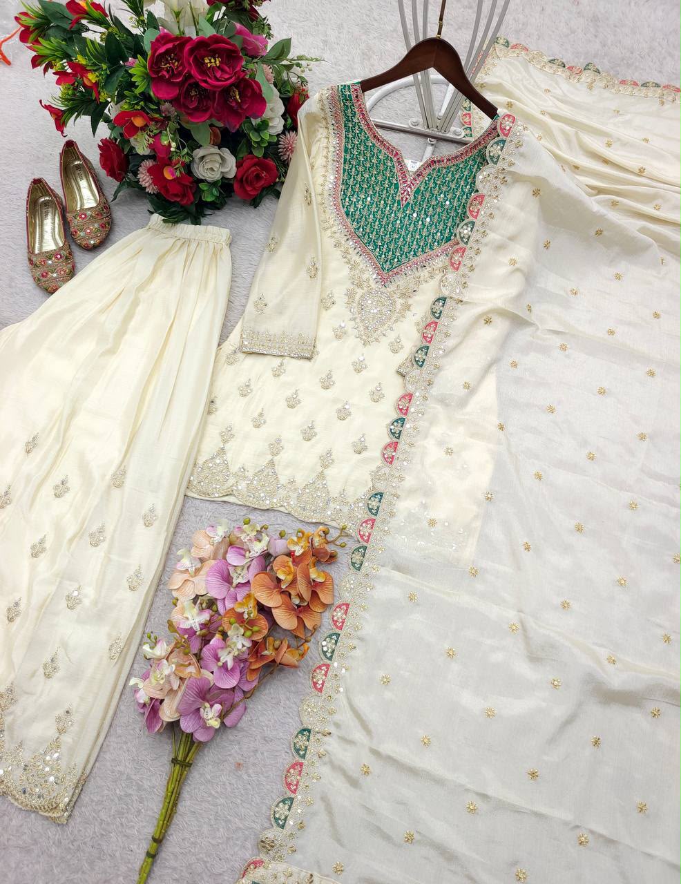 Chinon Silk Embroided Kurti Set with Work - Image 4