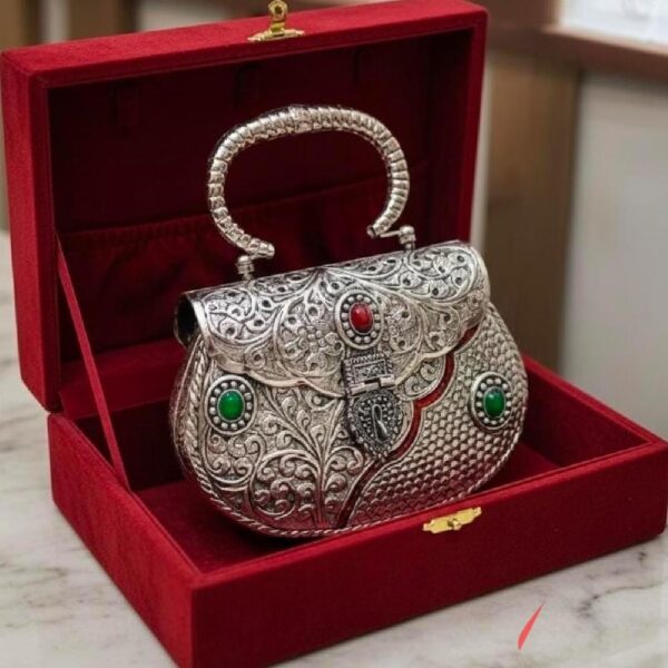 Dual Green Stone German Silver Purse