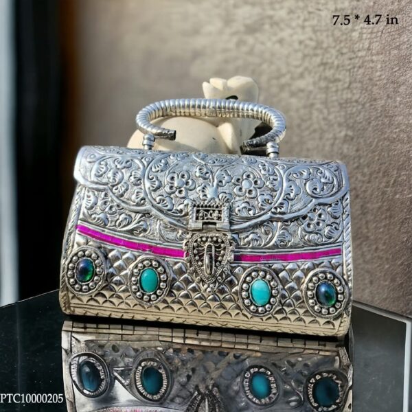 Green Blue Stone German Silver Purse