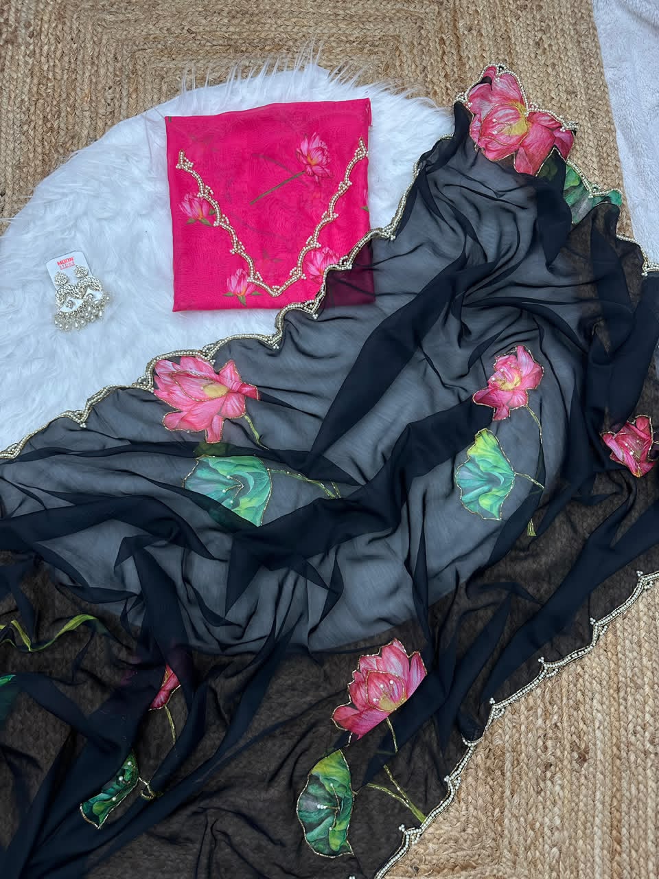 Soft Tebi silk digital printed saree - Image 3