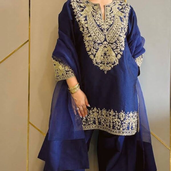 Chinon Silk Embroided Kurti and palazzo Set