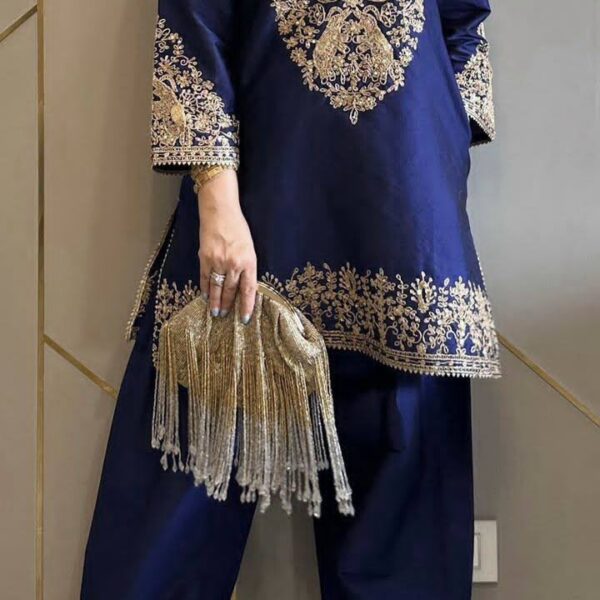 Chinon Silk Embroided Kurti and palazzo Set