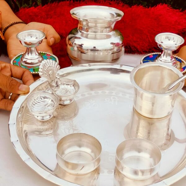 German silver Diwali puja set with big size kalash