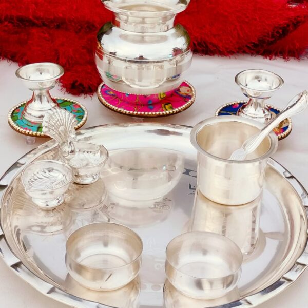 German silver Diwali puja set with big size kalash