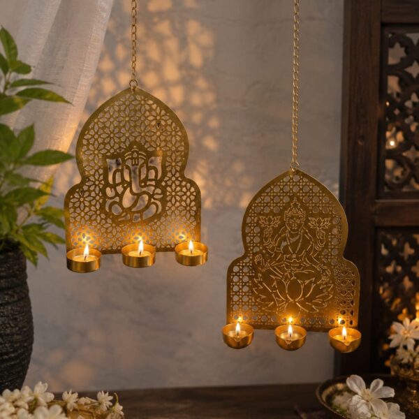 Hanging metal diya holders set of 2