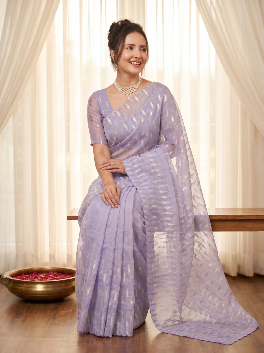 Pure Organza Silk Crush sarees with turkish work