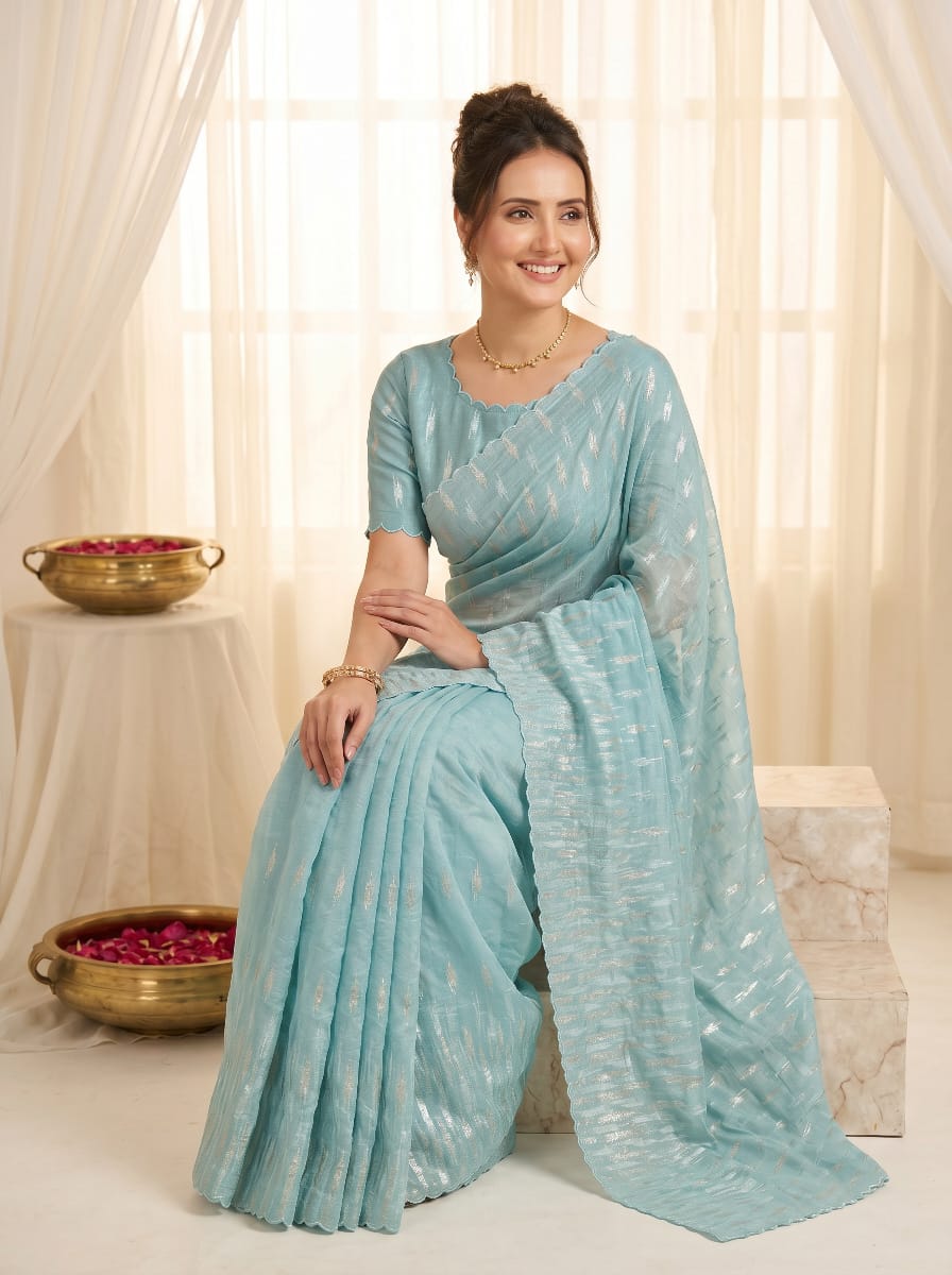 Pure Organza Silk Crush sarees with turkish work - Image 3