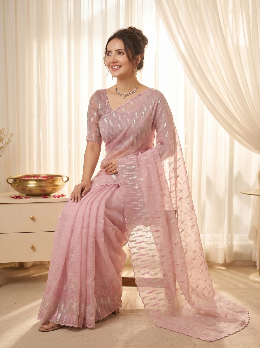 Pure Organza Silk Crush sarees with turkish work - Image 4
