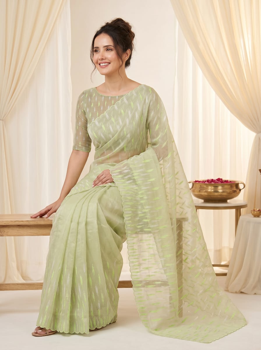 Pure Organza Silk Crush sarees with turkish work - Image 2