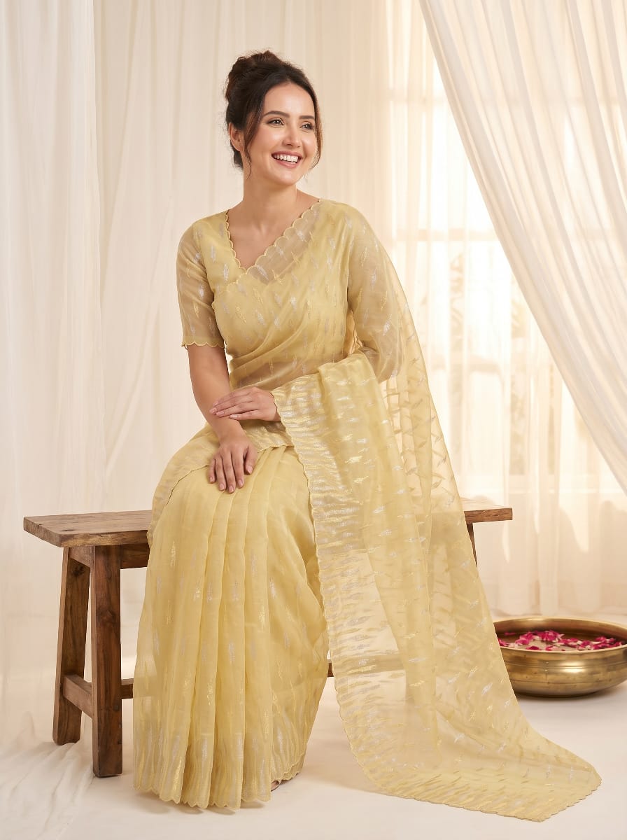 Pure Organza Silk Crush sarees with turkish work - Image 6