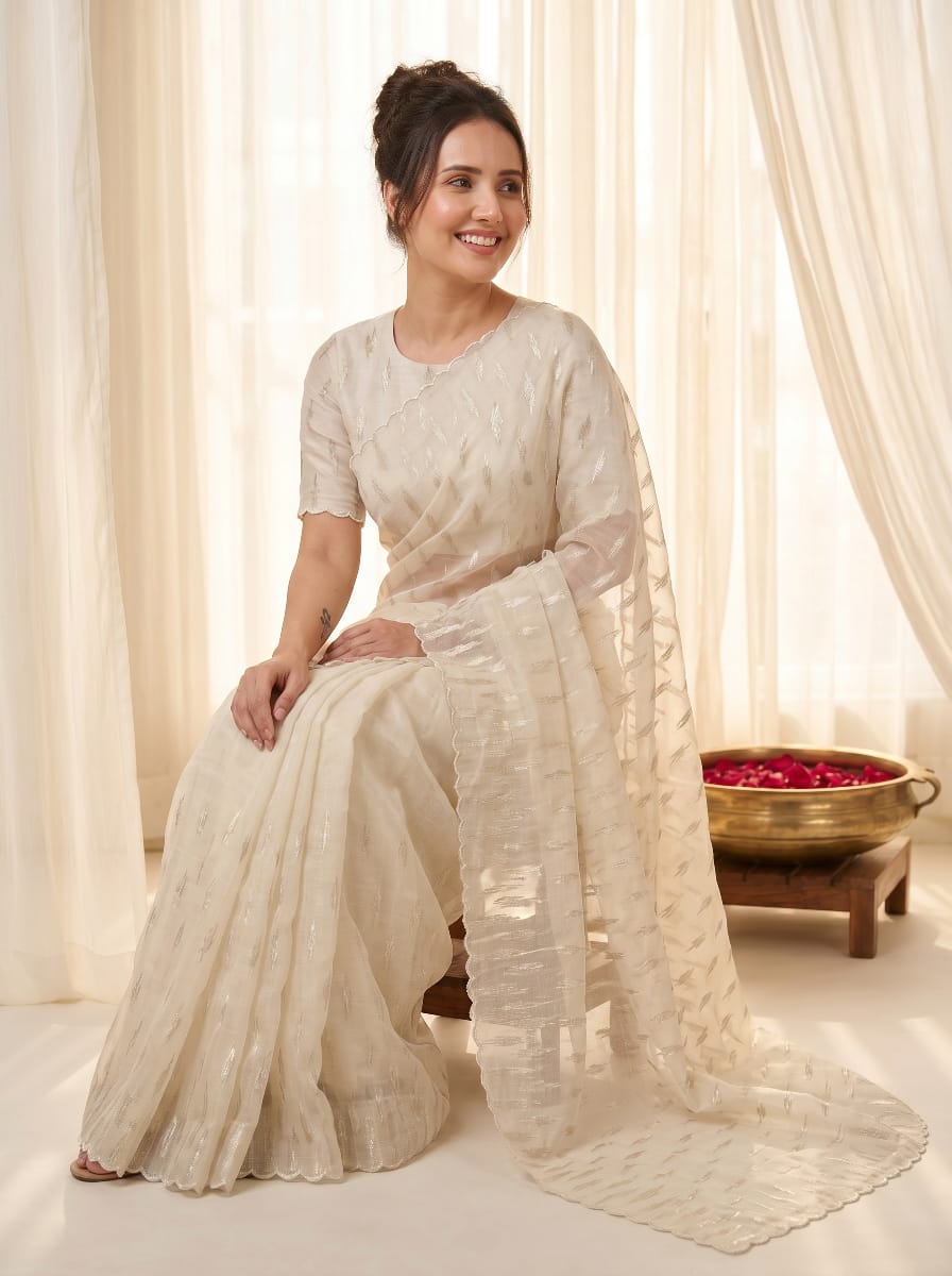 Pure Organza Silk Crush sarees with turkish work - Image 5