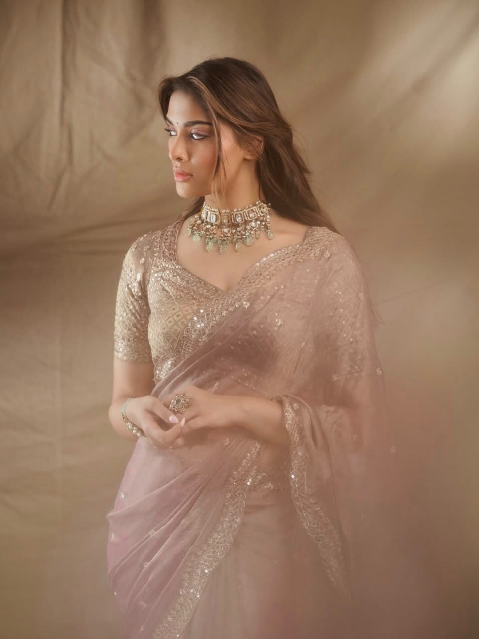 Tissue Salsa Crush Saree with Work - Image 2