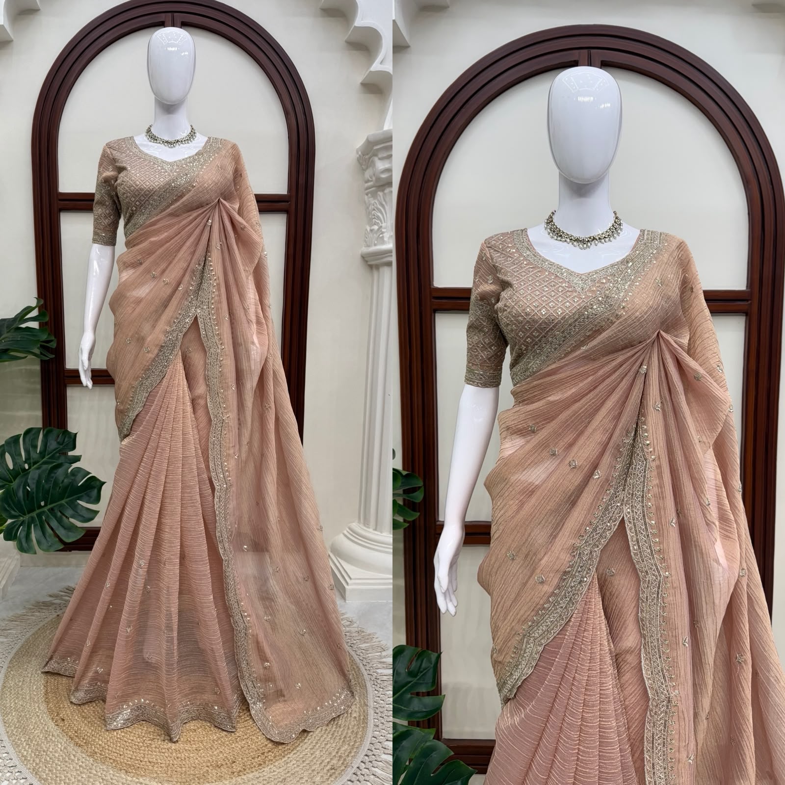 Tissue Salsa Crush Saree with Work - Image 3