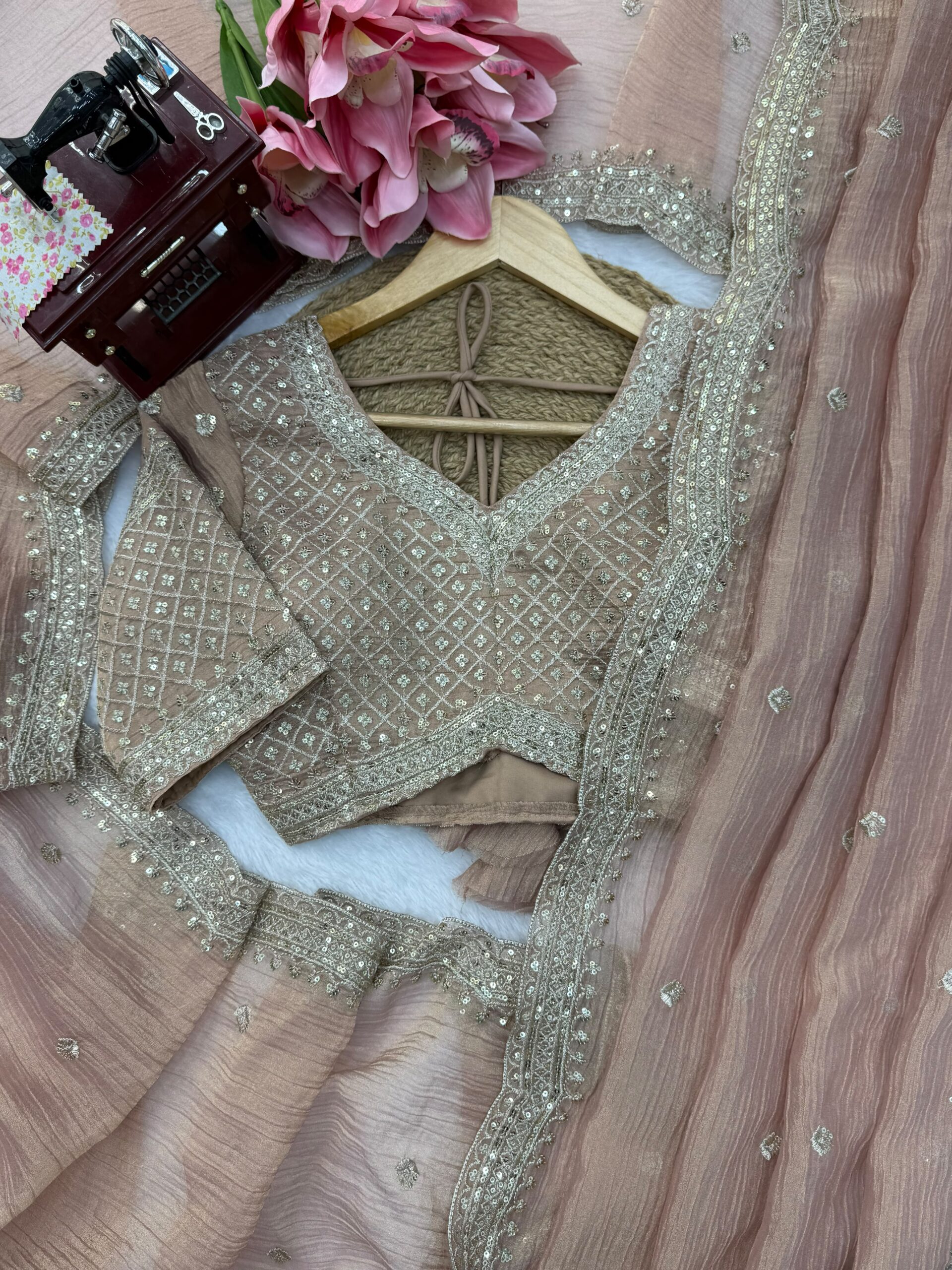 Tissue Salsa Crush Saree with Work - Image 4