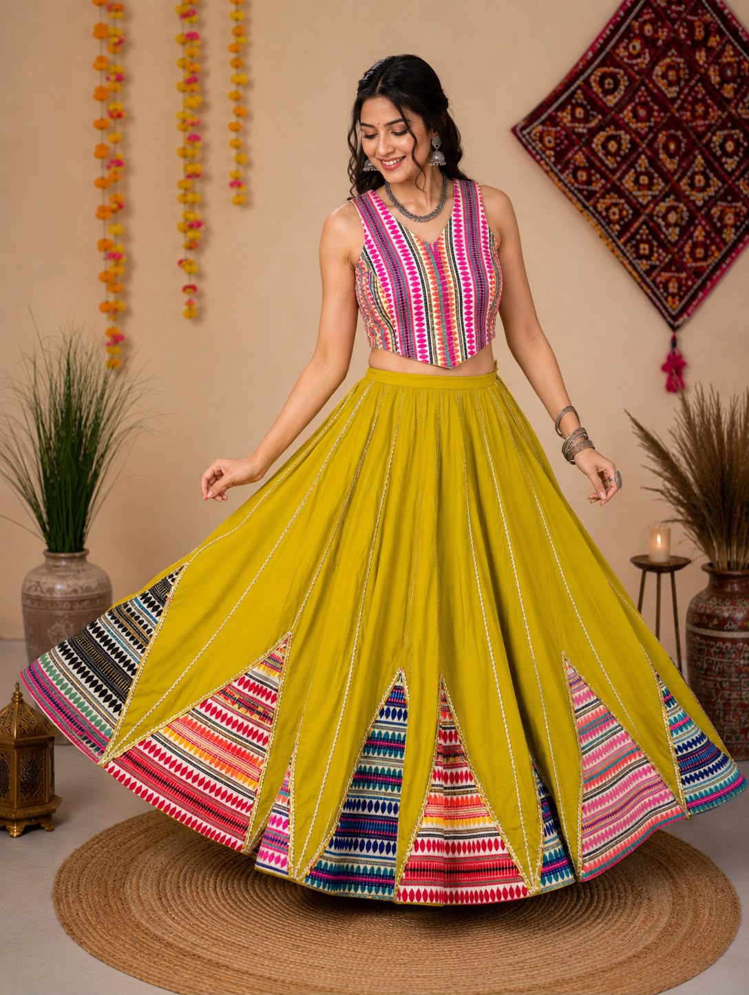 Roman Silk Fabric Skirt With Handloom Work Pyramid - Image 2